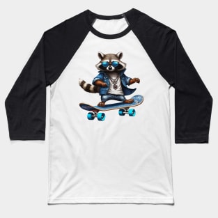 a racoon riding a skateboard wearing sunglasses Baseball T-Shirt